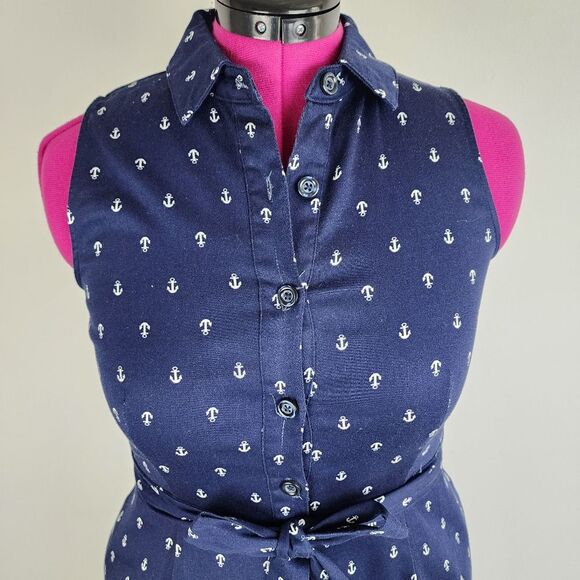 Chetta B Navy Blue Sleeveless Midi Fit & Flare Nautical Dress Pockets Size 6 - Picture 4 of 16